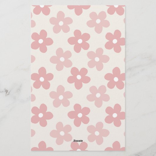 ピンククリームデイジー花レトロ模様 便箋 (裏面)