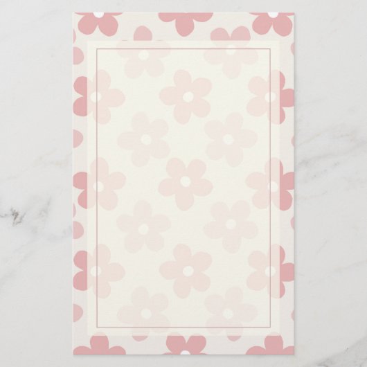 ピンククリームデイジー花レトロ模様 便箋 (正面)