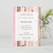 ピンククリームハートヒョウストライプ誕生日 招待状 (スタンド正面)