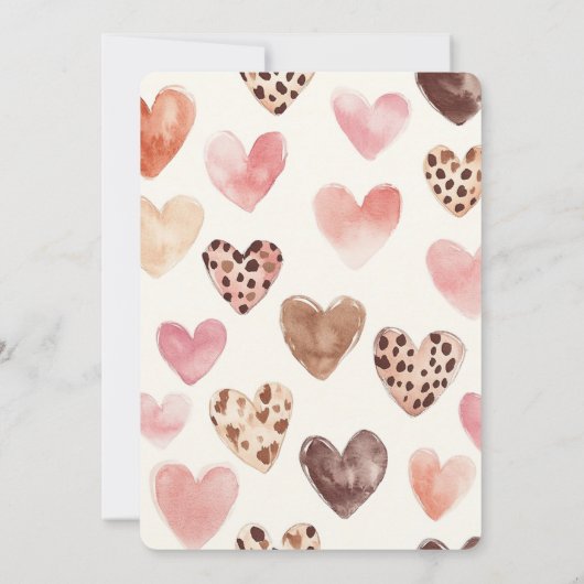 ピンククリームハートヒョウ誕生日 招待状