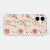 ピンククリームバラの華やかな花柄 iPhone 16ケース (裏面横)