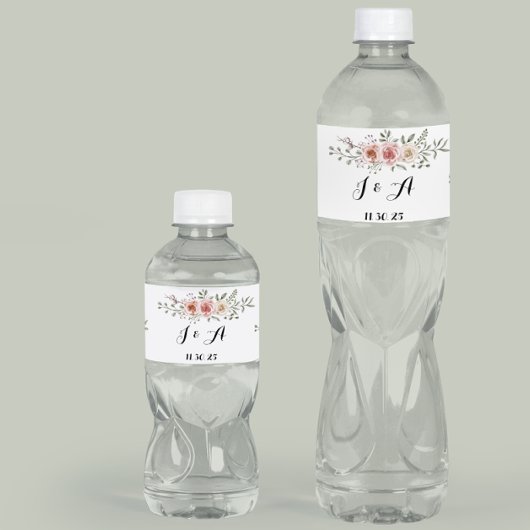 ピンククリームバラグラフィックフローラデザイン水 ペットボトルラベル