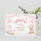 ピンククリームパステル誕生日 招待状 (スタンド正面)