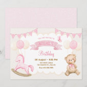 ピンククリームパステル誕生日 招待状 (正面/裏面)