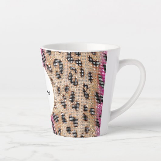 ピンククリームヒョウ動物の輝き カフェラテマグ (右)