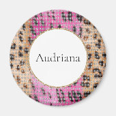 ピンククリームヒョウ動物の輝き マグネット (正面)