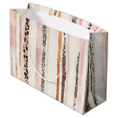 ピンククリームヒョウ印刷ストライプ誕生日 ラージペーパーバッグ (裏面アングル)