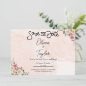ピンククリームフラワーの結婚式Save the Dateカード 招待状 (スタンド正面)