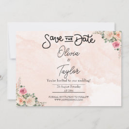 ピンククリームフラワーの結婚式Save the Dateカード 招待状