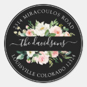 ピンククリームフローラ差出人住所封筒用シール ラウンドシール (正面)