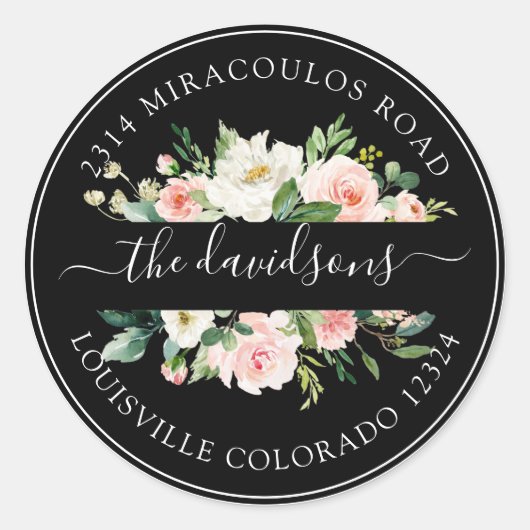 ピンククリームフローラ差出人住所封筒用シール ラウンドシール (正面)