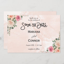 ピンククリームフローラ庭園の結婚式日付の保存 招待状