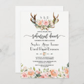 ピンククリームフローラ〔雄ジカの〕枝角リハーサルディナー 招待状 (正面/裏面)