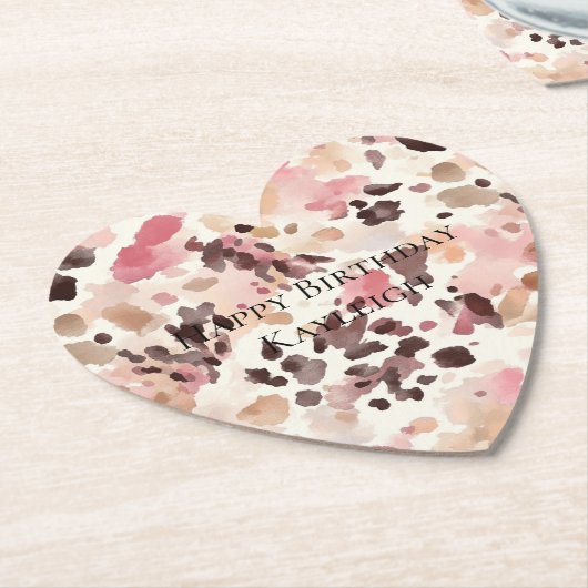 ピンククリームブラウンヒョウ誕生日 ペーパーコースター (アングル)