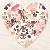 ピンククリームブラウンヒョウ誕生日 ペーパーコースター (正面)
