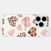 ピンククリームブラウンレオパードハート Case-Mate iPhoneケース (裏面 (横))