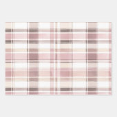 ピンククリームプレイドストライプクリスマススノーフレーク ラッピングペーパーシート (正面)