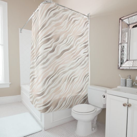 ピンククリームベージュゼブラアニマルプリント シャワーカーテン (インサイチュ)