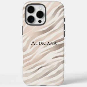 ピンククリームベージュゼブラアニマルプリント iPhone 16 PRO MAXケース