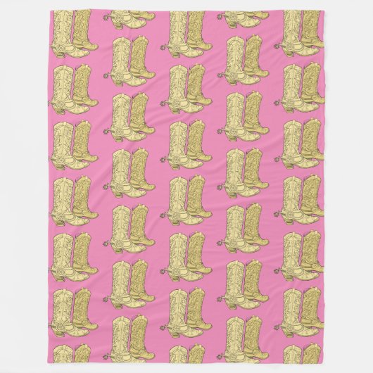 ピンククリーム女性のカーボーイカウボーイブーツ フリースブランケット (正面)