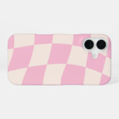ピンククリーム格子チェックボーダーのスマホケース iPhone 16ケース (裏面横)