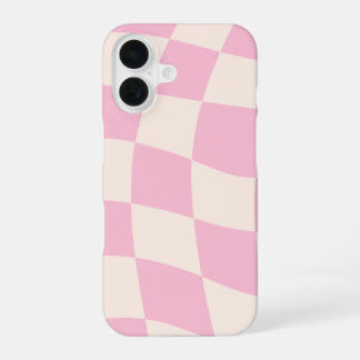 ピンククリーム格子チェックボーダーのスマホケース iPhone 16ケース