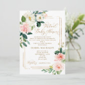 ピンククリーム水彩フローラバーチャルベビーシャワー 招待状 (スタンド正面)