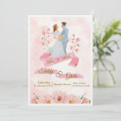 ピンククリーム水彩結婚式招待状 招待状 (スタンド正面)