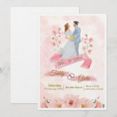 ピンククリーム水彩結婚式招待状 招待状 (正面/裏面)