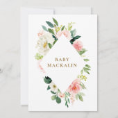 ピンククリーム水彩花緑のベイビーシャワー 招待状 (裏面)