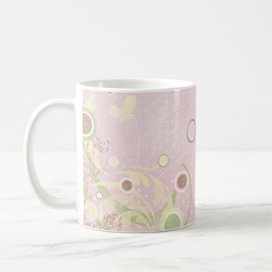 ピンククリーム水玉模様蝶クラシック蝶マグ コーヒーマグカップ (左)