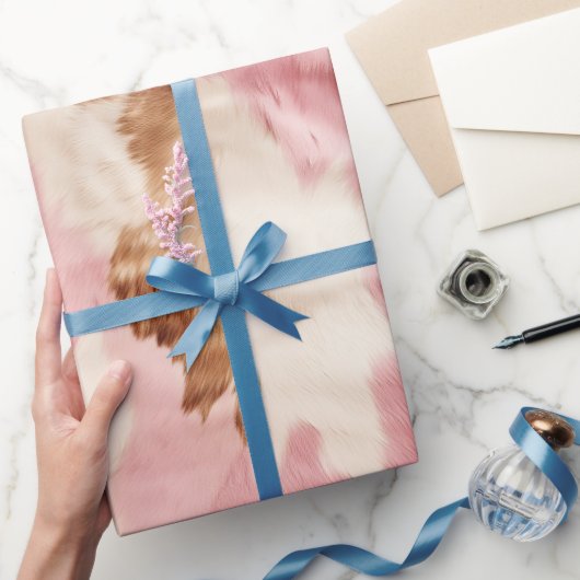 ピンククリーム白動物 ラッピングペーパー (ギフト)