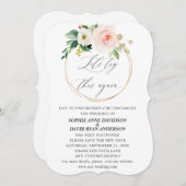 ピンククリーム結婚フローラの新しい日救付けの再試行 招待状 (正面/裏面)