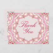 ピンククリーム赤いハートサンキューポストカード ポストカード (正面/裏面)