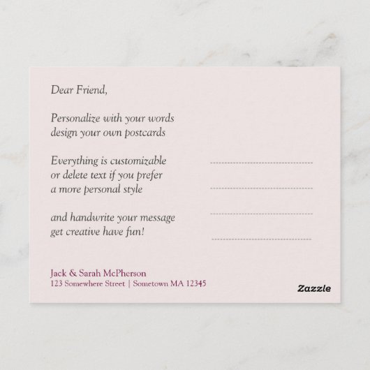 ピンククリーム赤いハートサンキューポストカード ポストカード (裏面)