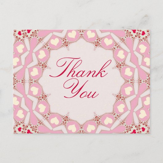 ピンククリーム赤いハートサンキューポストカード ポストカード (正面)
