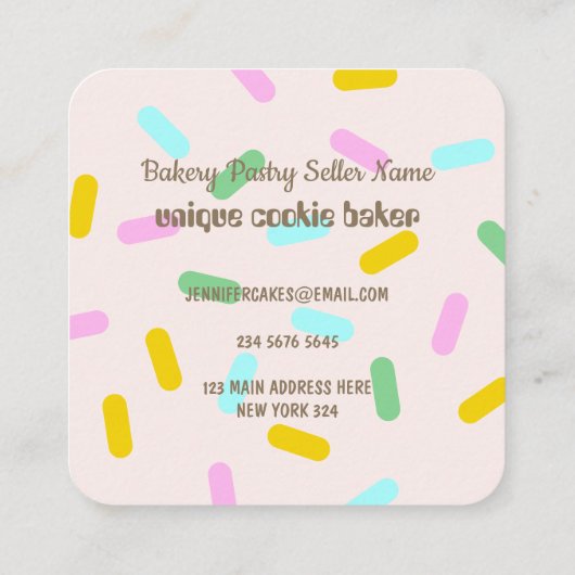 ピンククリーム赤面焼いたクリエイティブクッキードーナツ スクエア名刺 (裏面)