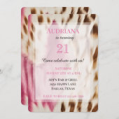 ピンククリーム金ゴールド女性のカーボーイコウィド21歳 招待状 (正面/裏面)