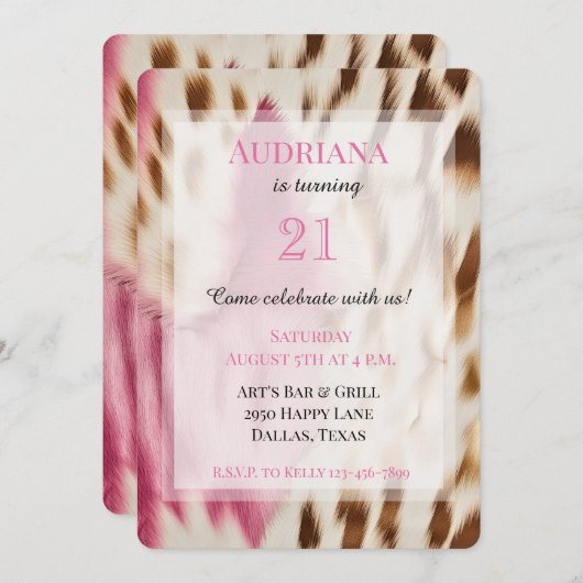 ピンククリーム金ゴールド女性のカーボーイコウィド21歳 招待状 (正面/裏面)