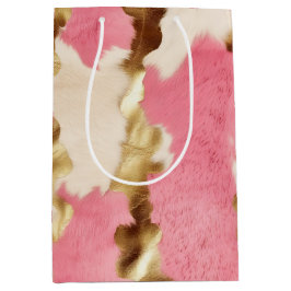 ピンククリーム金ゴールド牛革 ミディアムペーパーバッグ