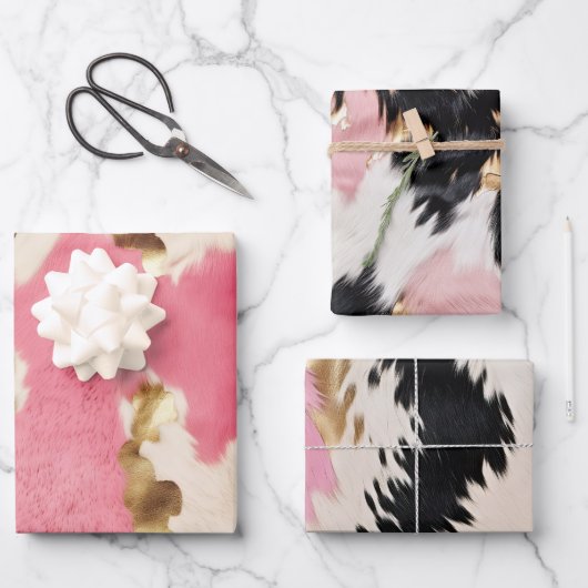 ピンククリーム金ゴールド牛革 ラッピングペーパーシート (正面)