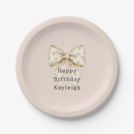 ピンククリーム ハート リボン 誕生日 ペーパープレート