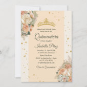 ピンククリーム フローラルとゴールド ティアラのキンセアネラ 招待状 (正面)