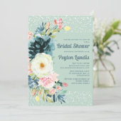 ピンククリーム フローラル グリッター ネオ ミント ブライダル シャワー 招待状 (スタンド正面)