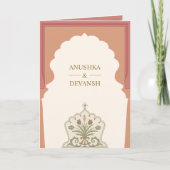 ピンククリー伝統的ムインディアンアーチフォト結婚ズ 招待状 (正面)