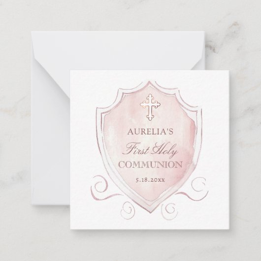 ピンククレストファーストコミューニオンミニサンキューカード ノートカード (正面)