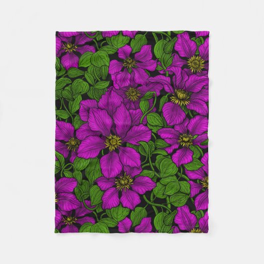ピンククレマティスつる植物 フリースブランケット (正面)