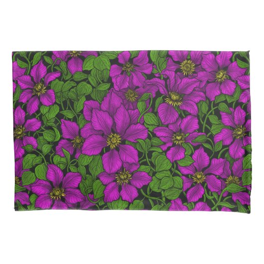 ピンククレマティスつる植物 枕カバー (正面)