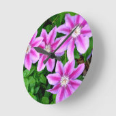 ピンククレマティスと野生オレガノ ラウンド壁時計 (傾斜)
