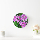 ピンククレマティスと野生オレガノ ラウンド壁時計 (ホーム)